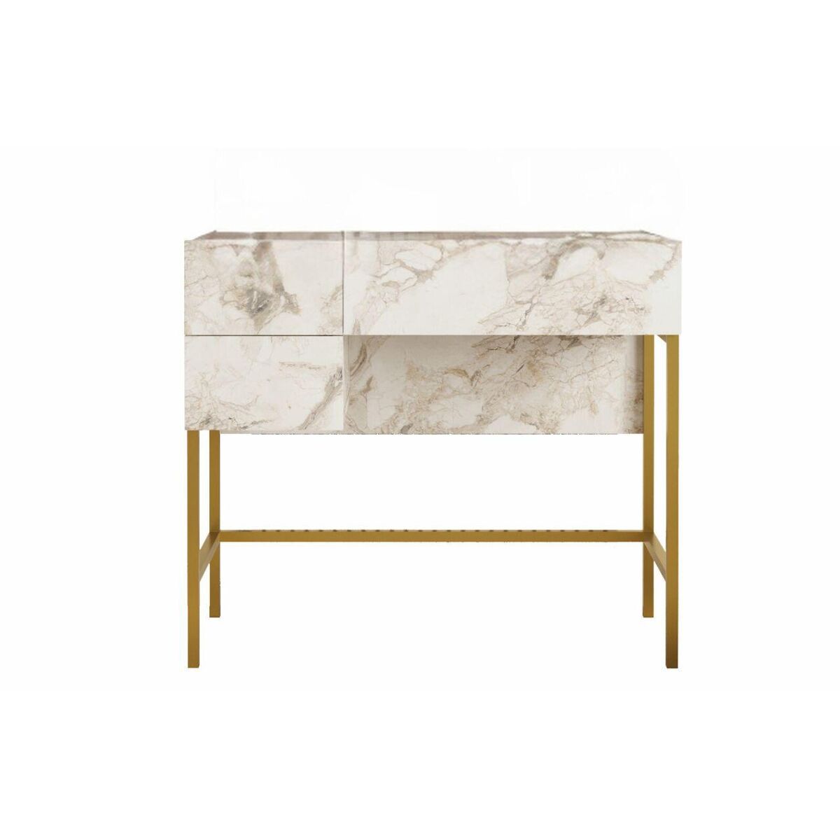 Consola voyage, de color gris y dorado, de estilo moderno, mide 76x88x44 cm y tiene 3 cajones