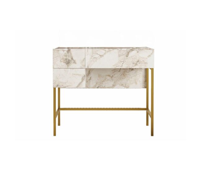 Consola voyage, de color gris y dorado, de estilo moderno, mide 76x88x44 cm y tiene 3 cajones