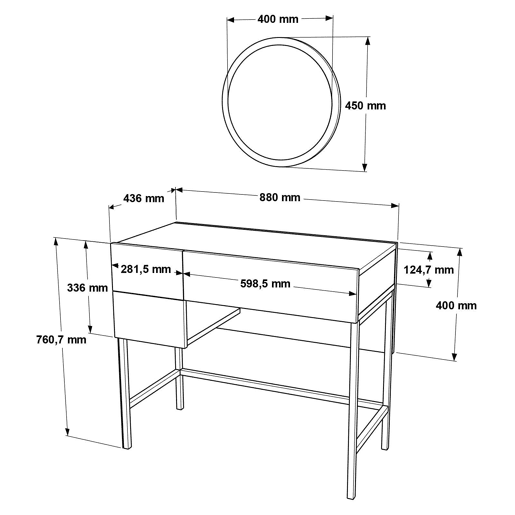 Mesa de consola VOYAGE, de cor cinzenta e dourada, de estilo moderno, com 76x88x44 cm e 3 gavetas