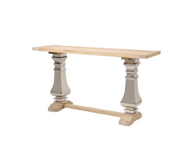 Consola glamour, color madera natural, estilo glamour, medidas 85x160x45 cm