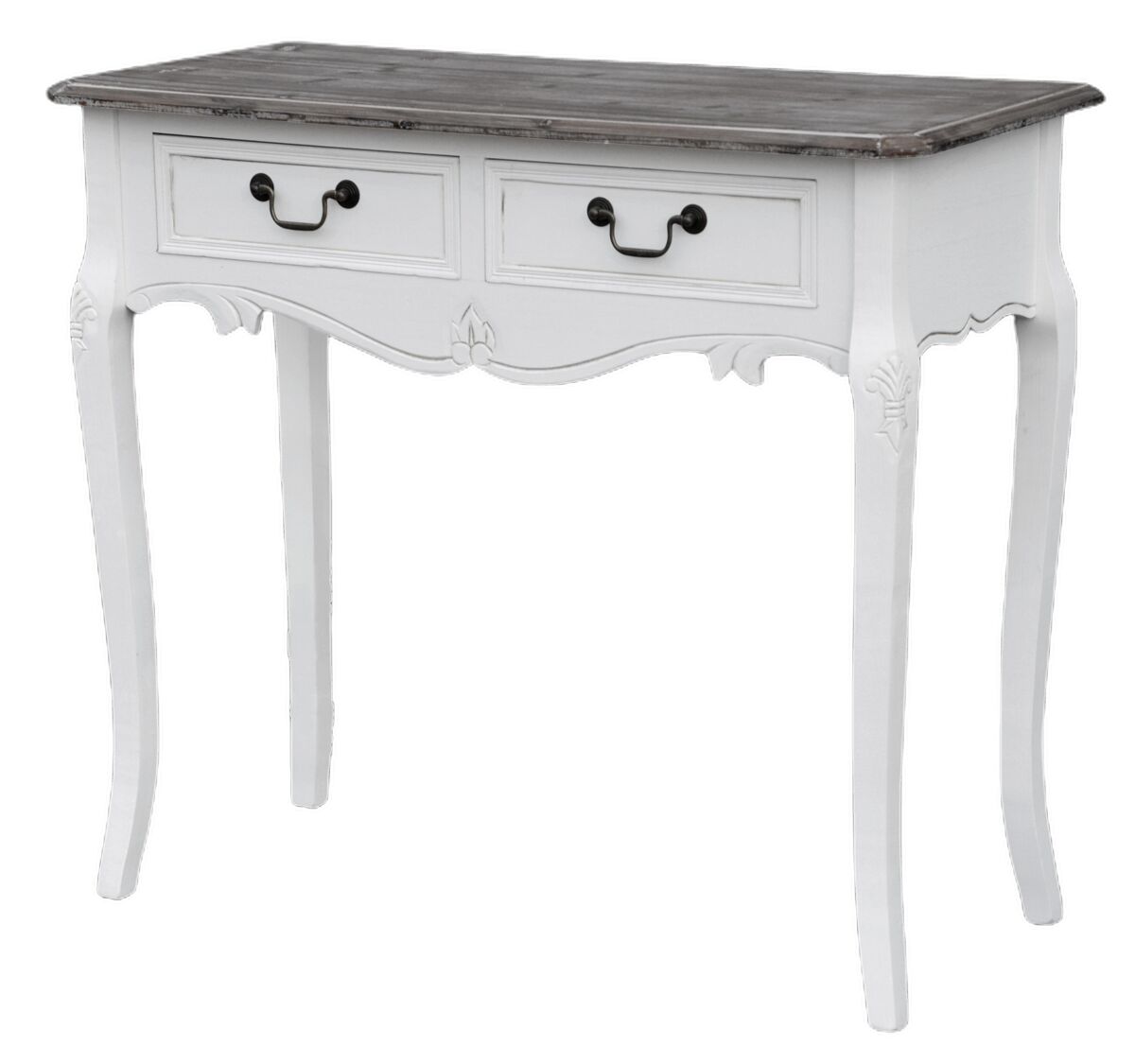 Consola rimini white, de color blanco y marrón, de estilo rústico francés, mide 78x90x40 cm y tiene 2 cajones