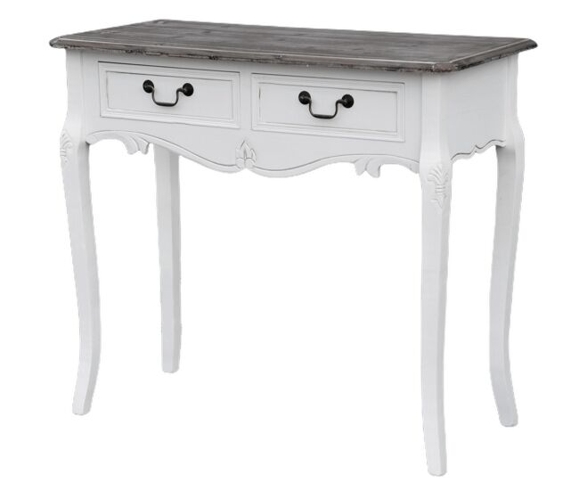 Consola rimini white, de color blanco y marrón, de estilo rústico francés, mide 78x90x40 cm y tiene 2 cajones