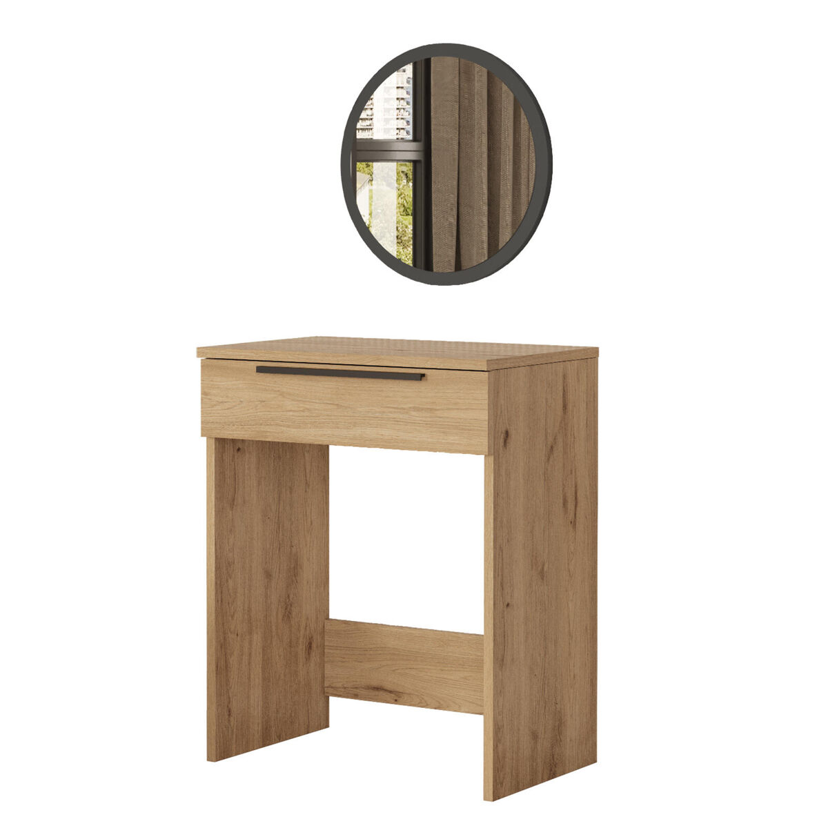 Consola lorel, de color madera natural, de estilo moderno, mide 75x60x37 cm y tiene 1 cajón
