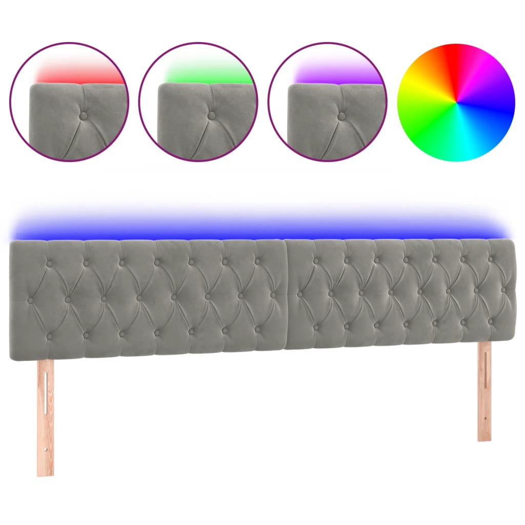Cabecero con LED de terciopelo 200 Gris Claro