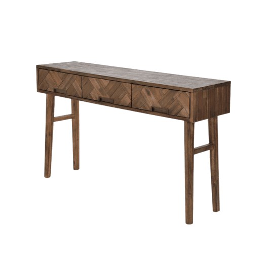Mesa de consola ASHTON, de cor castanha, em estilo retro, com 80x140x35 cm e 3 gavetas