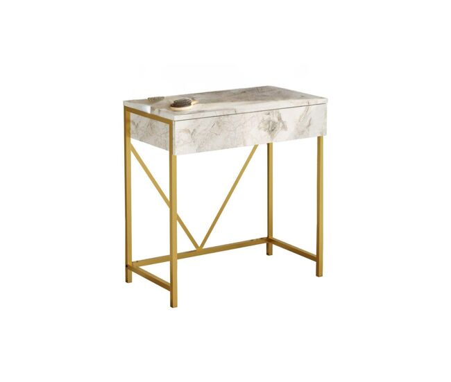 Consola voyage, de color gris y dorado, de estilo moderno, mide 75x72x40 cm y tiene 1 cajón