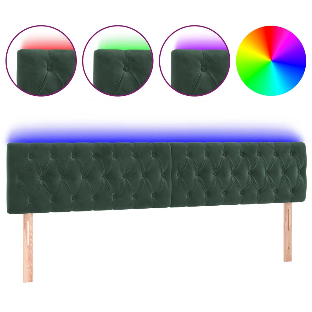 Cabecero con LED de terciopelo 200 Verde Oscuro