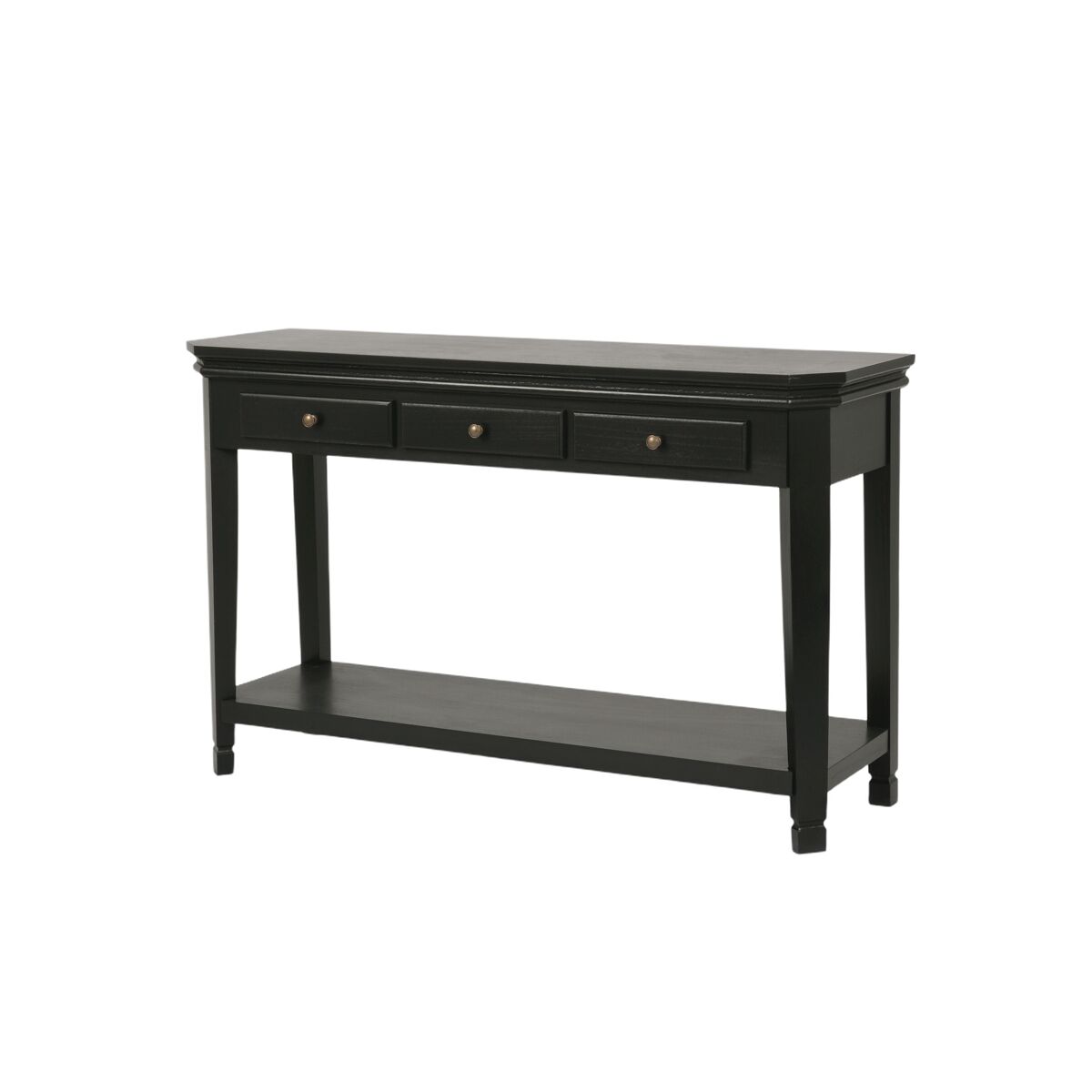 Consola cesena, de color negro, en estilo basic, mide 80x128x40 cm y tiene 3 cajones y 1 estante