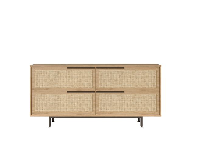 Consola ocean, estilo moderno, medidas 74x160x45 cm, con 4 puertas y 4 estantes