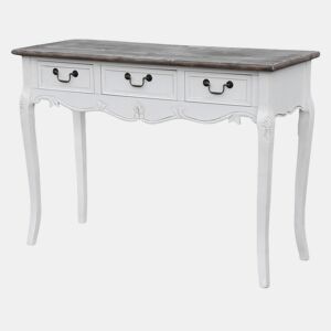 Mesa de consola RIMINI WHITE, de cor branca e castanha, em estilo campestre francês, com 78x110x40 cm e 3 gavetas