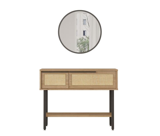 Consola ocean, estilo moderno, medidas 76x100x30 cm, 2 puertas y 2 estantes