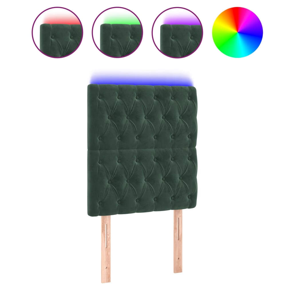 Cabecero con luces led terciopelo verde oscuro 80x7x118/128 cm