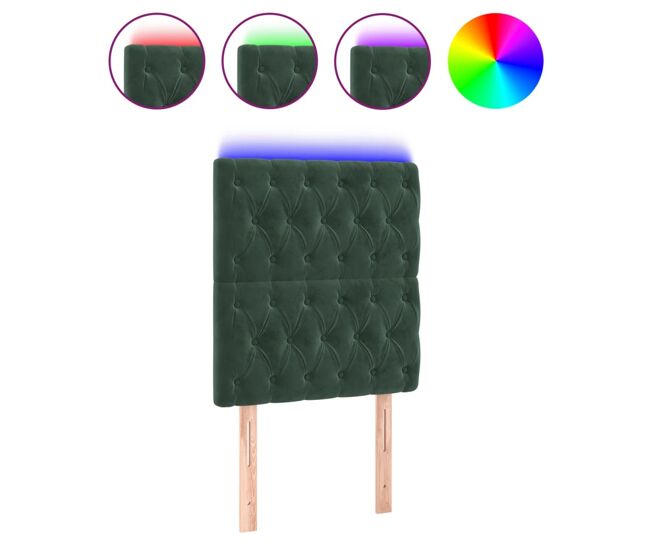 Cabecero con luces led terciopelo verde oscuro 80x7x118/128 cm