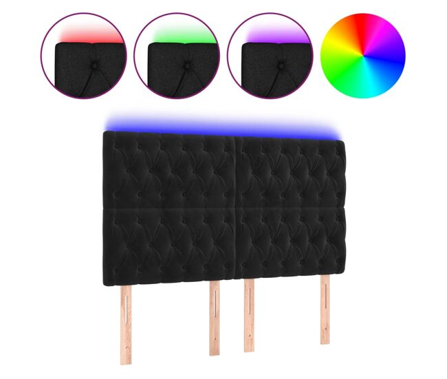 Cabecero con luces led terciopelo negro 160x7x118/128 cm