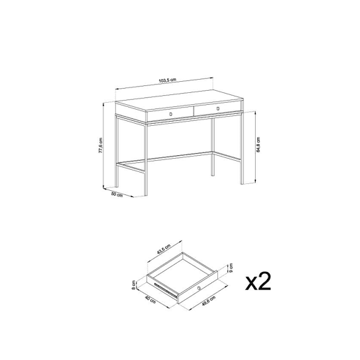 A mesa de consola MONO apresenta num estilo retro. Mede 77x103x50 cm e inclui 2 gavetas.