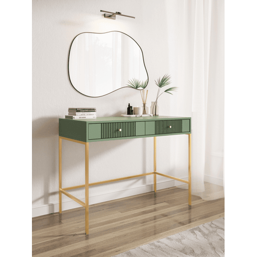 A mesa de consola ISEO apresenta num estilo moderno. Mede 79x104x50 cm e inclui 2 gavetas.