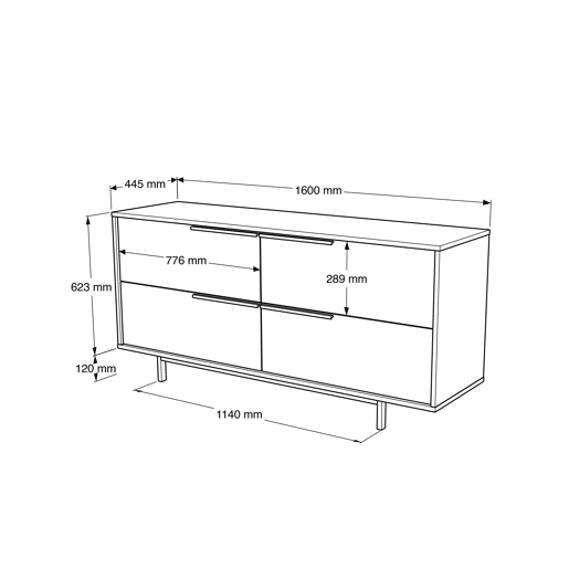Mesa de consola OCEAN, num estilo moderno, com 74x160x45 cm, 4 portas e 4 prateleiras