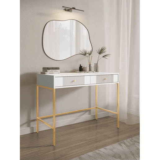 A mesa de consola ISEO apresenta num estilo moderno. Mede 79x104x50 cm e inclui 2 gavetas.