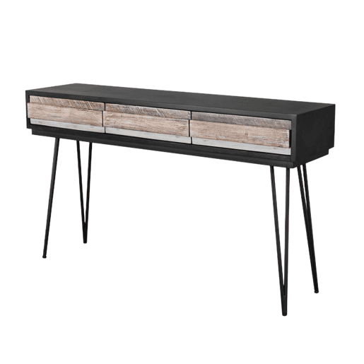 Mesa de consola ADESSO, de cor bege e preta, em estilo retro, com 80x140x35 cm e 3 gavetas
