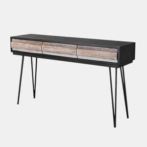 Mesa de consola ADESSO, de cor bege e preta, em estilo retro, com 80x140x35 cm e 3 gavetas