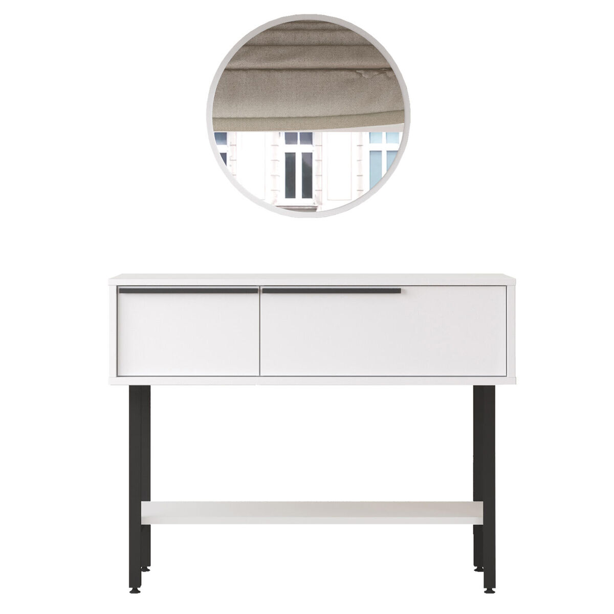 Consola ocean, estilo moderno, medidas 76x100x30 cm, 2 puertas y 2 estantes