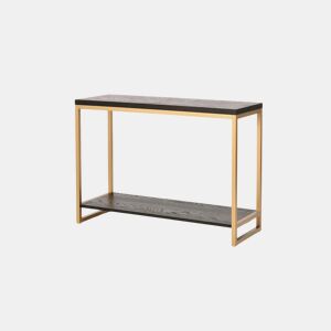 Mesa de consola SEVILLE, preta, em latão, de estilo moderno, com 78x110x40 cm e 1 prateleira