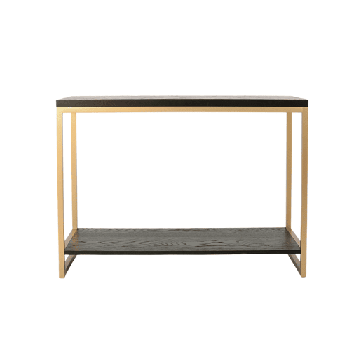 Mesa de consola SEVILLE, preta, em latão, de estilo moderno, com 78x110x40 cm e 1 prateleira