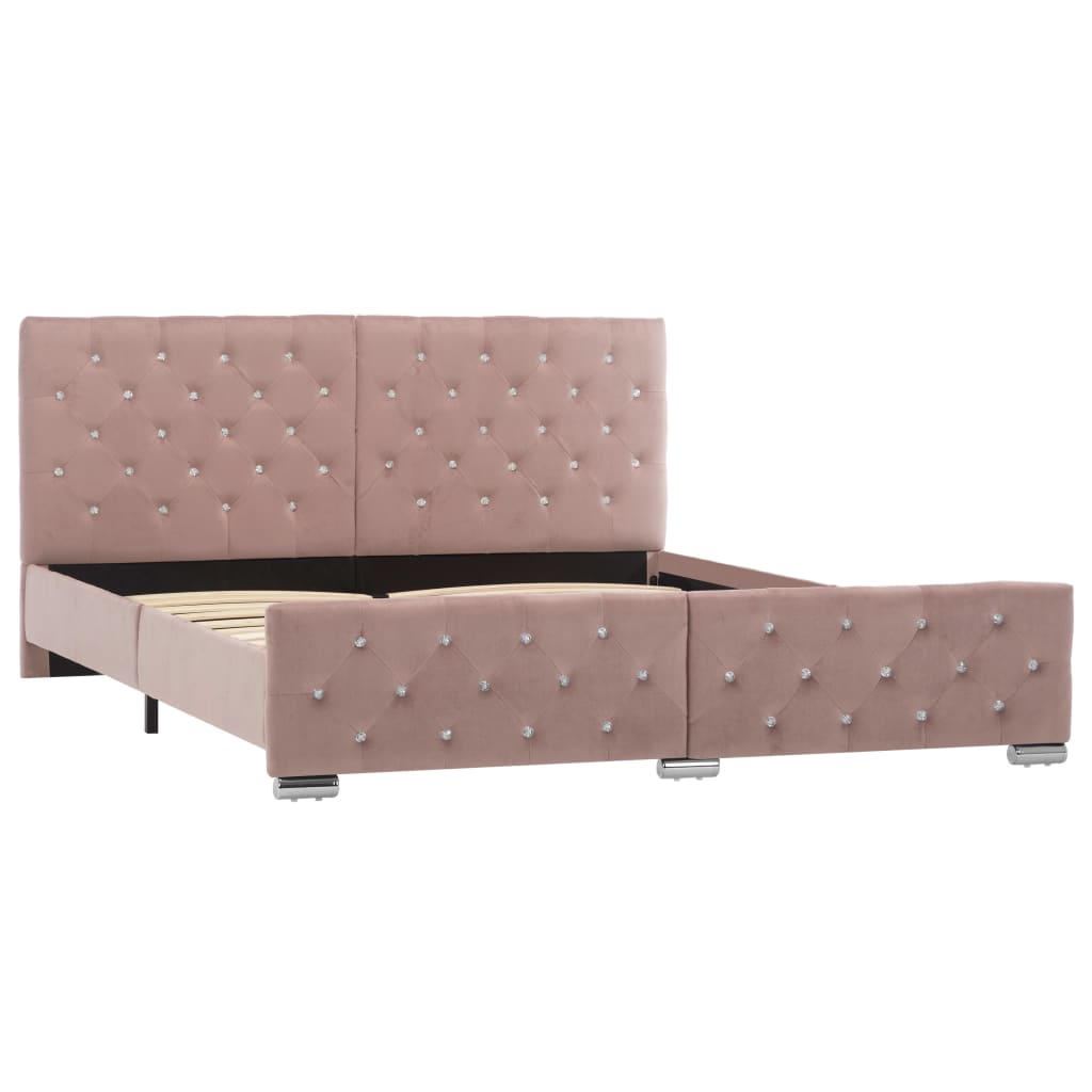 Estructura de cama de terciopelo rosa 160x200 cm