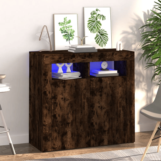 vidaXL Aparador com luzes LED 80x35x75 cm carvalho fumado vidaXL Aparador com luzes LED 80x35x75 cm carvalho fumado