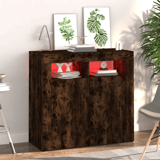 vidaXL Aparador com luzes LED 80x35x75 cm carvalho fumado vidaXL Aparador com luzes LED 80x35x75 cm carvalho fumado
