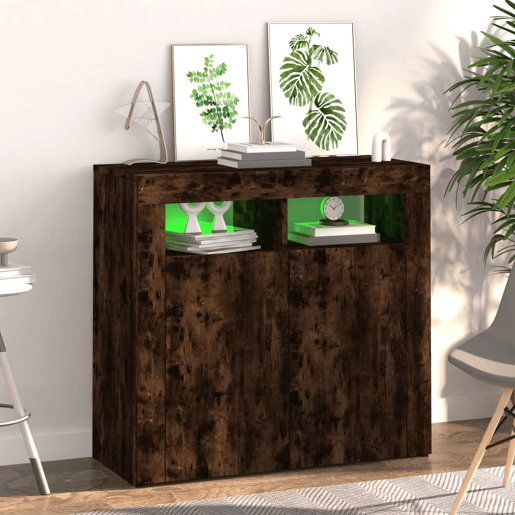 vidaXL Aparador com luzes LED 80x35x75 cm carvalho fumado vidaXL Aparador com luzes LED 80x35x75 cm carvalho fumado
