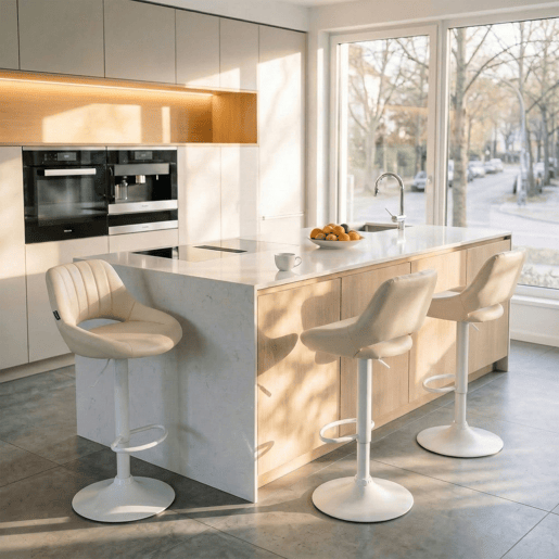 Taburete de bar Milet en polipiel Simil cuero Crema 48X47X85 cm