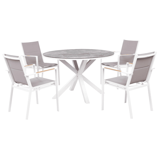 Conjunto de refeições de jardim 4 lugares MALETTOBUSSETO Metal Efeito de mármore Cinzento