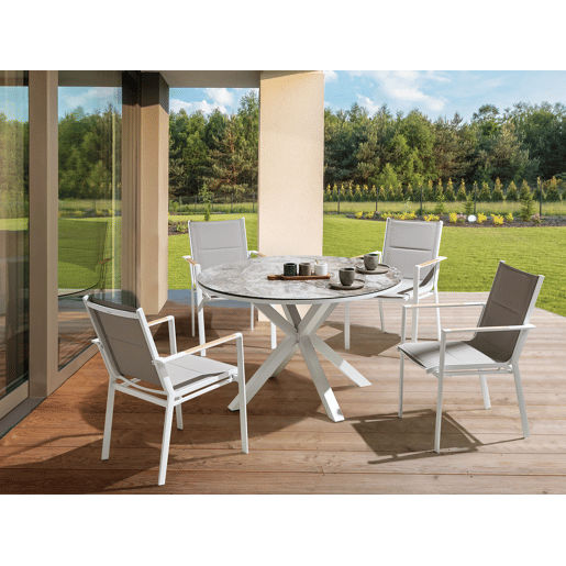 Conjunto de refeições de jardim 4 lugares MALETTOBUSSETO Metal Efeito de mármore Cinzento