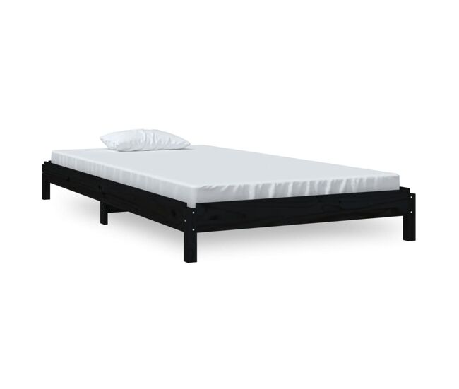 Cama apilable de madera pino maciza negro 90x200 cm
