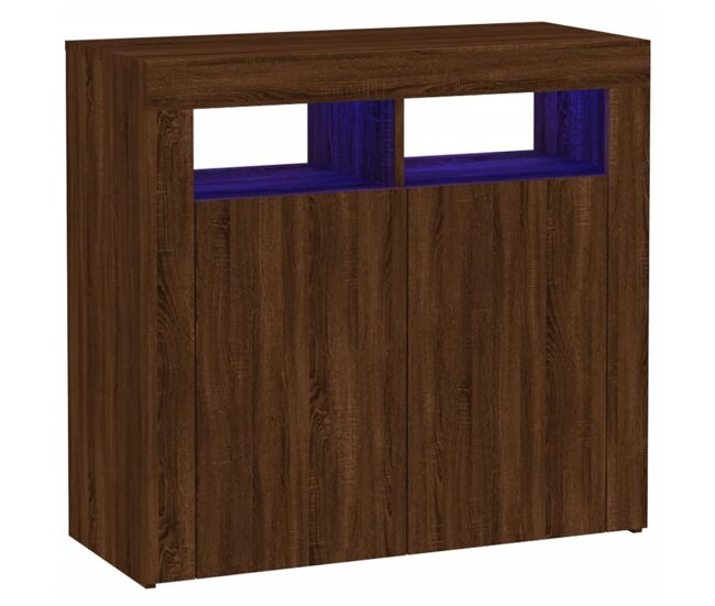 Vidaxl aparador con luces led roble ahumado 80x35x75 cm