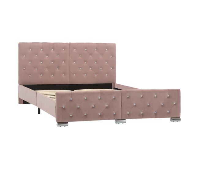 Estructura de cama de terciopelo rosa 140x200 cm