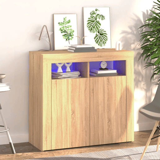 vidaXL Aparador com luzes LED 80x35x75 cm carvalho sonoma vidaXL Aparador com luzes LED 80x35x75 cm carvalho sonoma