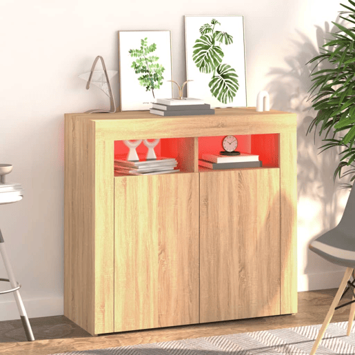 vidaXL Aparador com luzes LED 80x35x75 cm carvalho sonoma vidaXL Aparador com luzes LED 80x35x75 cm carvalho sonoma