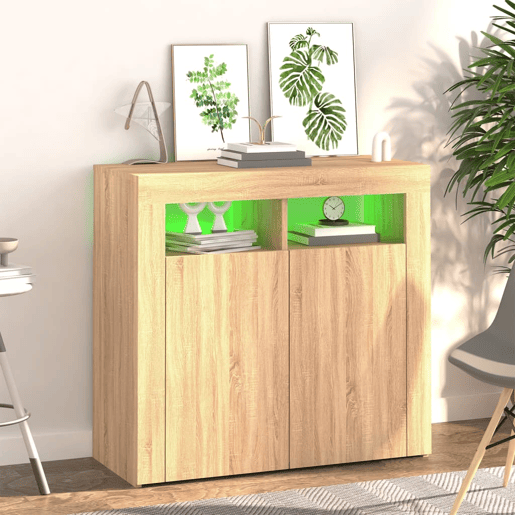 vidaXL Aparador com luzes LED 80x35x75 cm carvalho sonoma vidaXL Aparador com luzes LED 80x35x75 cm carvalho sonoma