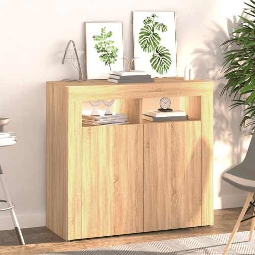 vidaXL Aparador com luzes LED 80x35x75 cm carvalho sonoma vidaXL Aparador com luzes LED 80x35x75 cm carvalho sonoma