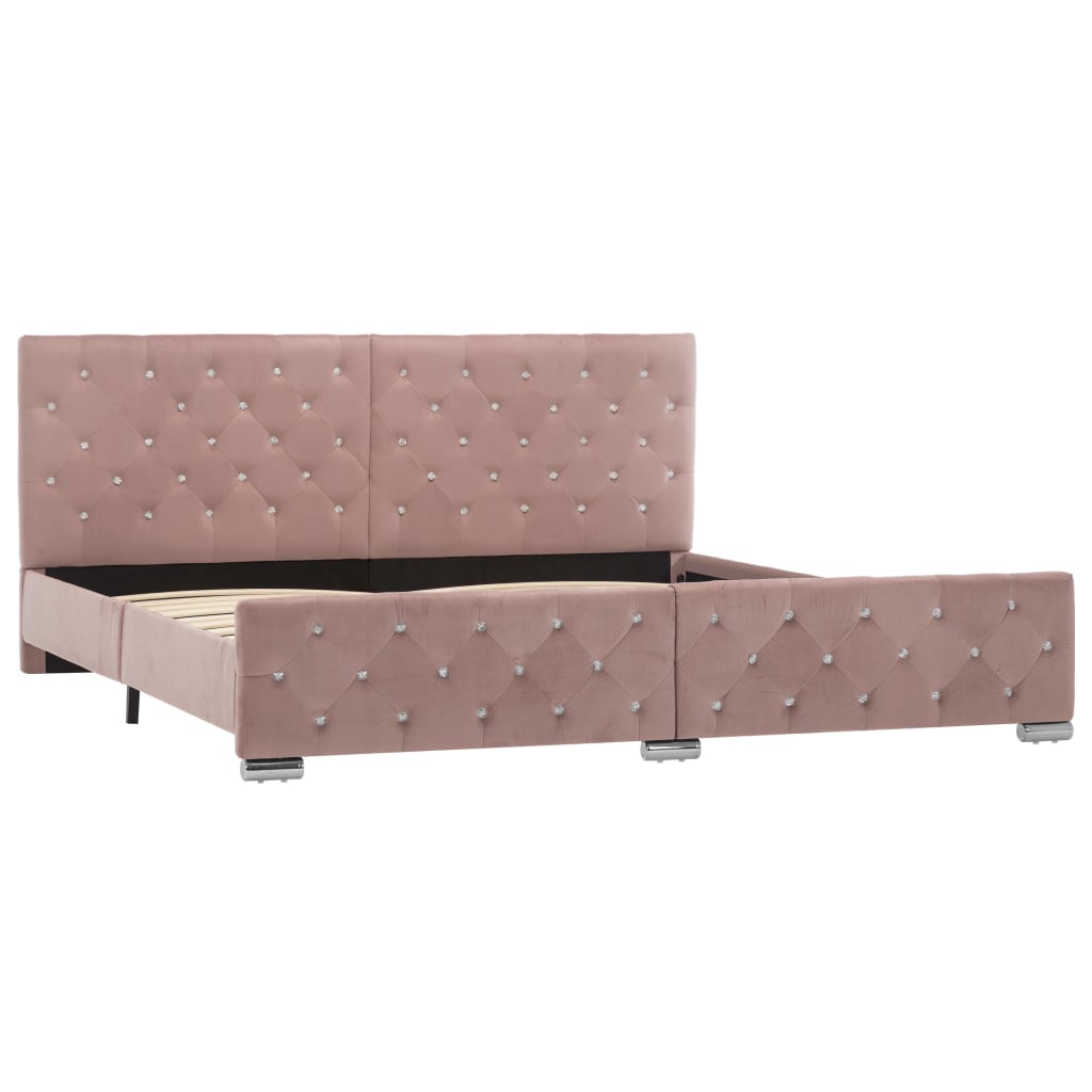 Estructura de cama de terciopelo rosa 180x200 cm