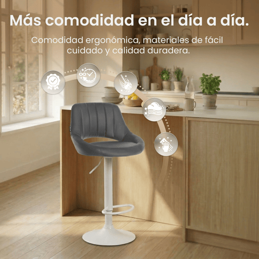 Taburete de bar Milet en polipiel Simil cuero Gris 48X47X85 cm