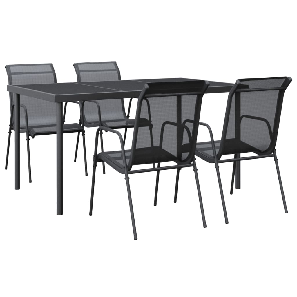 Juego de comedor para jardin 5 piezas acero y textilene negro