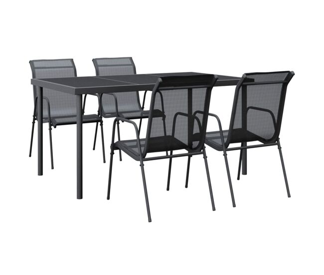 Juego de comedor para jardin 5 piezas acero y textilene negro