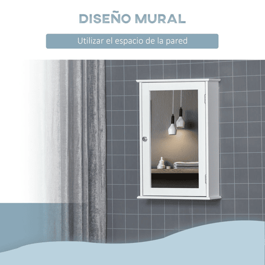 kleankin Armário de Casa de Banho com Espelho Armário com Espelho para Casa de Banho com 1 Prateleira de Armazenamento Estilo Moderno 41x14x60 cm Branco