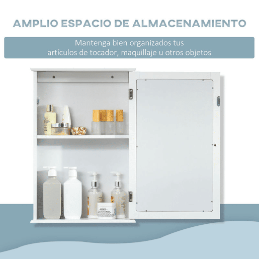 kleankin Armário de Casa de Banho com Espelho Armário com Espelho para Casa de Banho com 1 Prateleira de Armazenamento Estilo Moderno 41x14x60 cm Branco