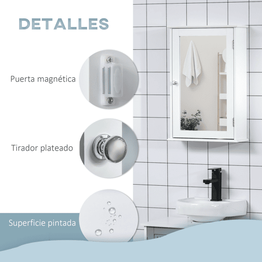 kleankin Armário de Casa de Banho com Espelho Armário com Espelho para Casa de Banho com 1 Prateleira de Armazenamento Estilo Moderno 41x14x60 cm Branco