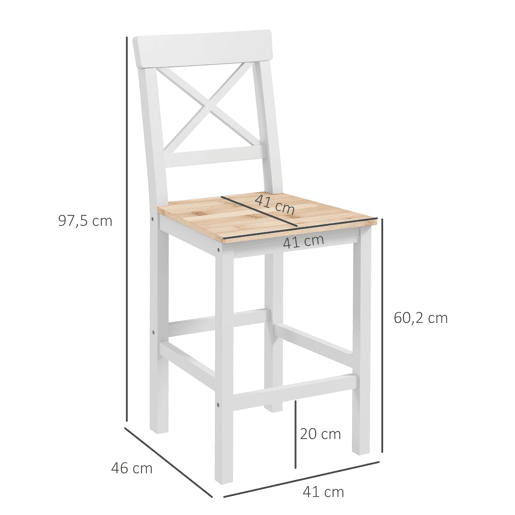 HOMCOM Conjunto de 2 Bancos de Bar de Madeira Bancos Altos de Cozinha com Encosto e Apoio para os Pés Estilo Rústico para Sala de Jantar 41x46x97.5 cm Natural