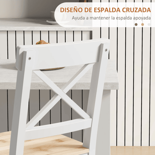 HOMCOM Conjunto de 2 Bancos de Bar de Madeira Bancos Altos de Cozinha com Encosto e Apoio para os Pés Estilo Rústico para Sala de Jantar 41x46x97.5 cm Natural